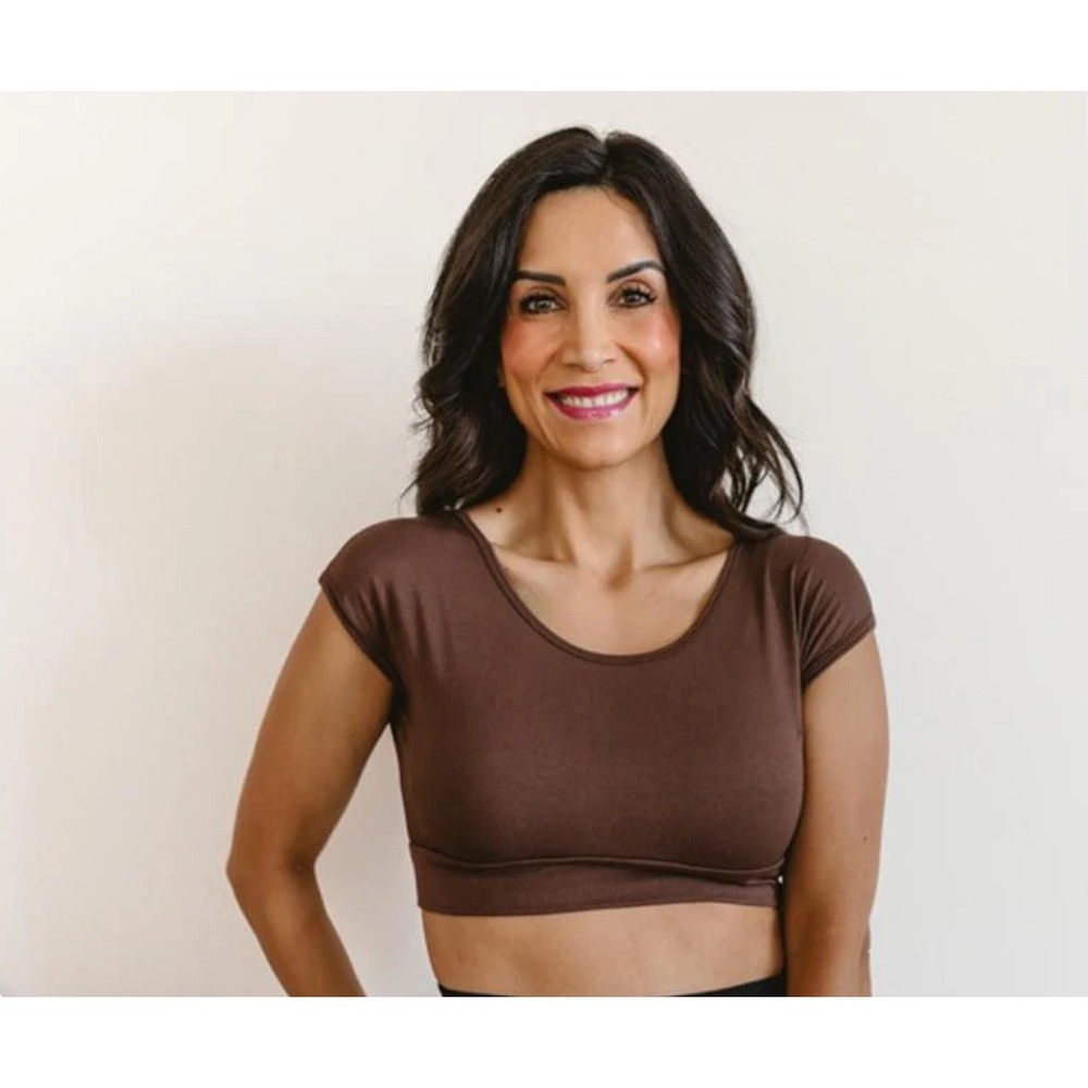 Halftee Womens Brown Rayon Spandex Layering Crop Cap Sleeve Top LDS Garments M